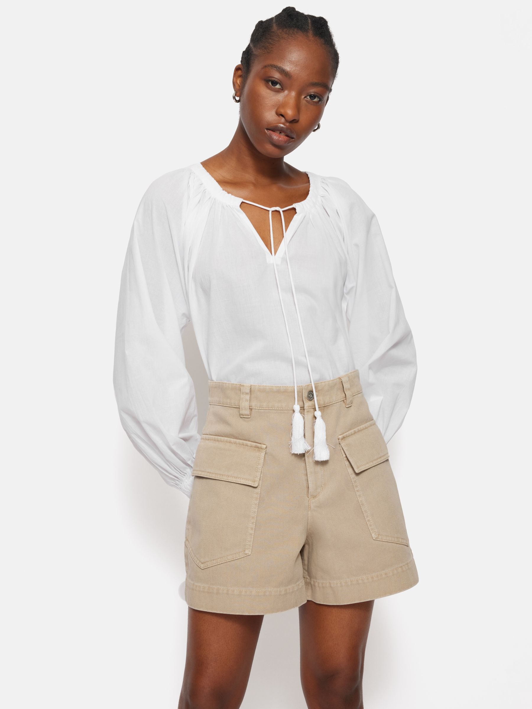 Buy Jigsaw Cotton Gauze Gathered Top, White Online at johnlewis.com