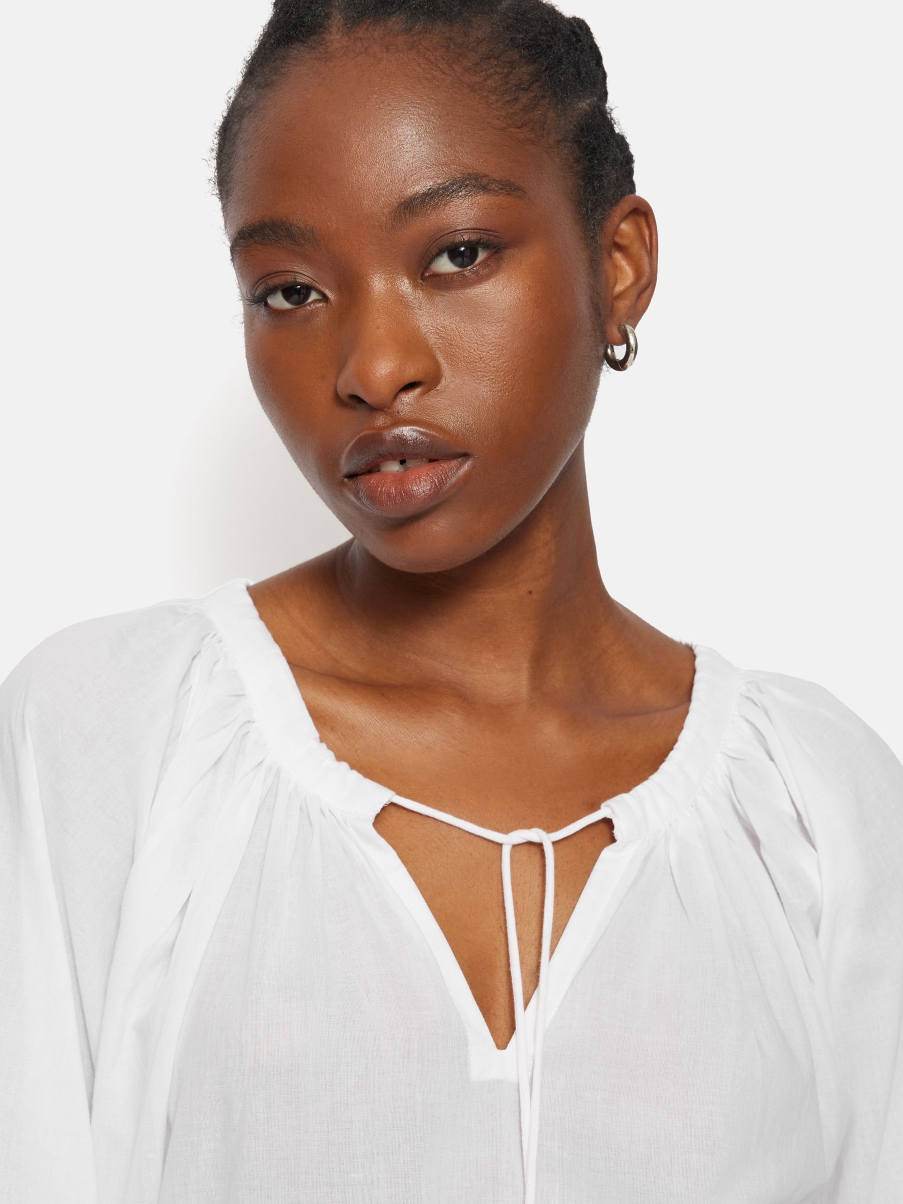 Buy Jigsaw Cotton Gauze Gathered Top, White Online at johnlewis.com