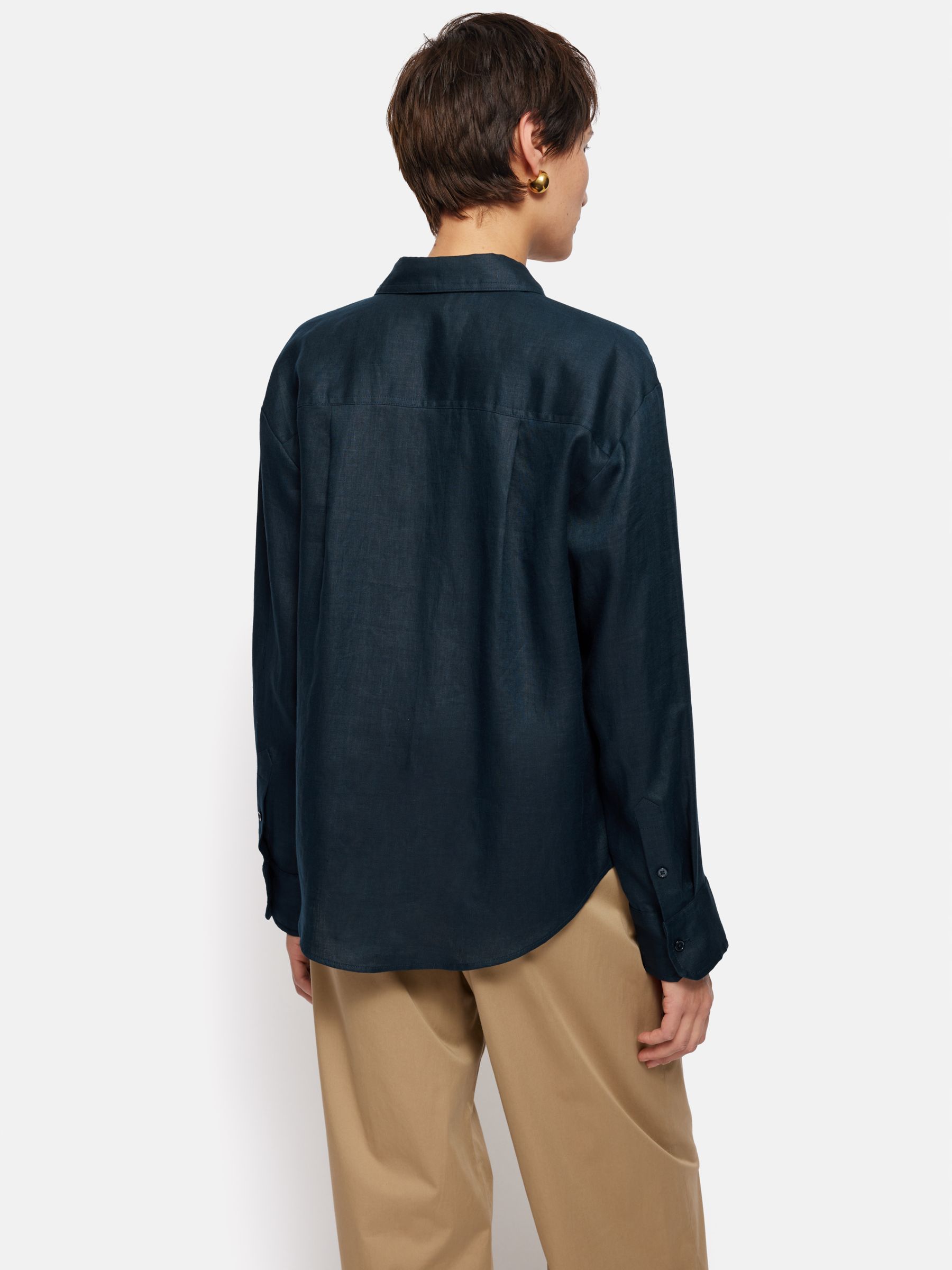 Jigsaw Casual Linen Shirt, Navy, 6