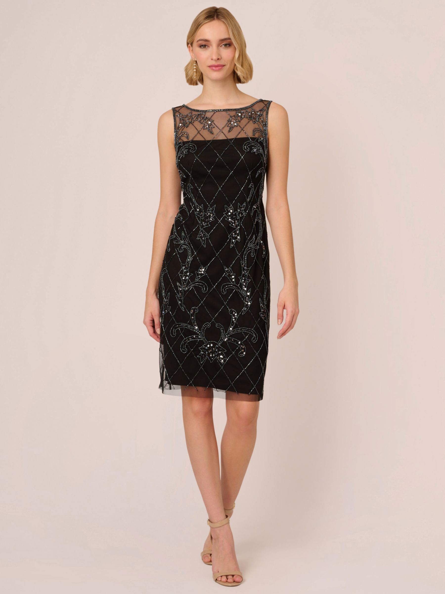 Buy Adrianna Papell Studio Beaded Sheath Dress, Black/Gunmetal Online at johnlewis.com
