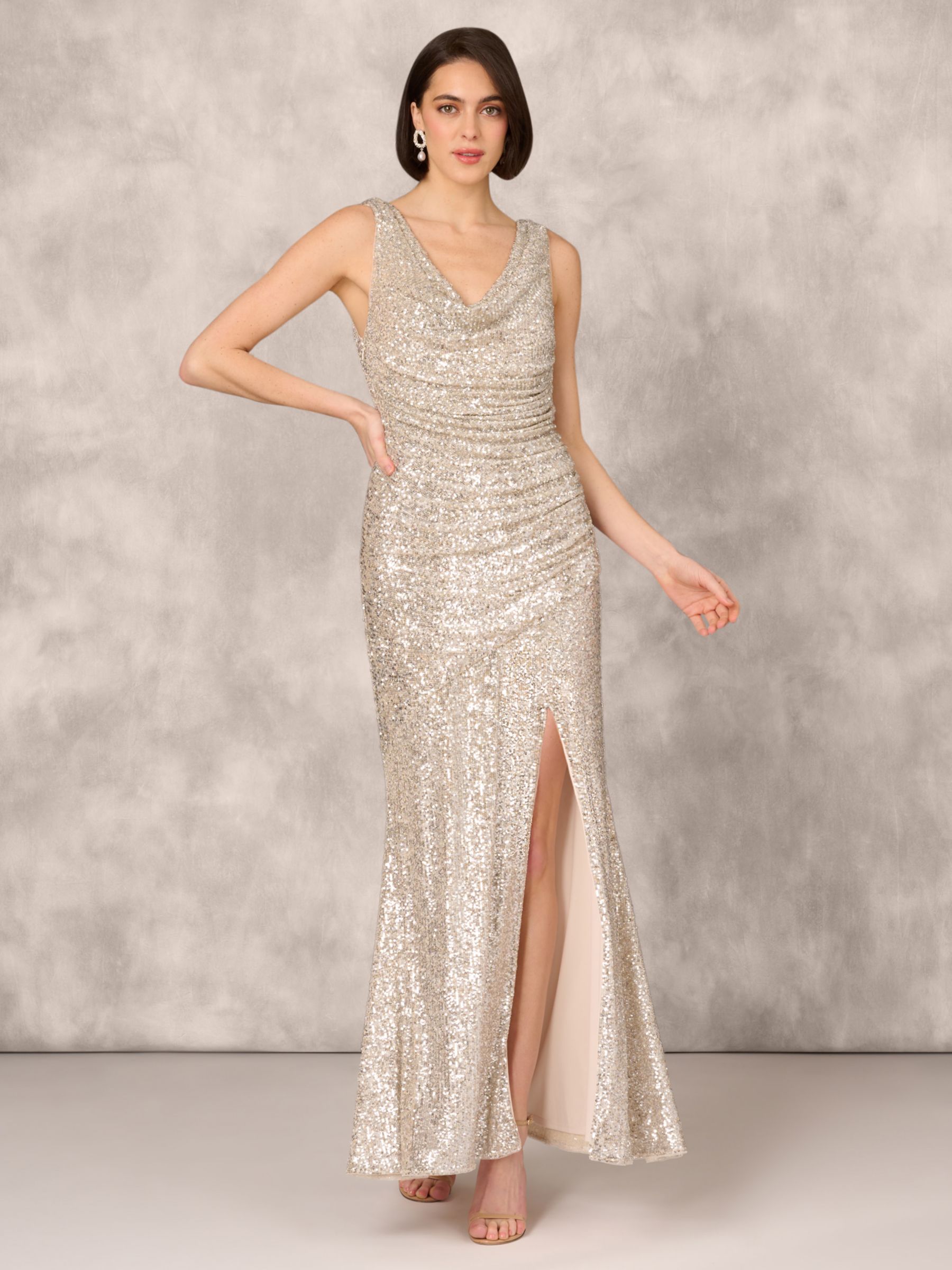 Aidan Mattox by Adrianna Papell Sequin Cowl Neck Dress, Champagne/Silver, 6