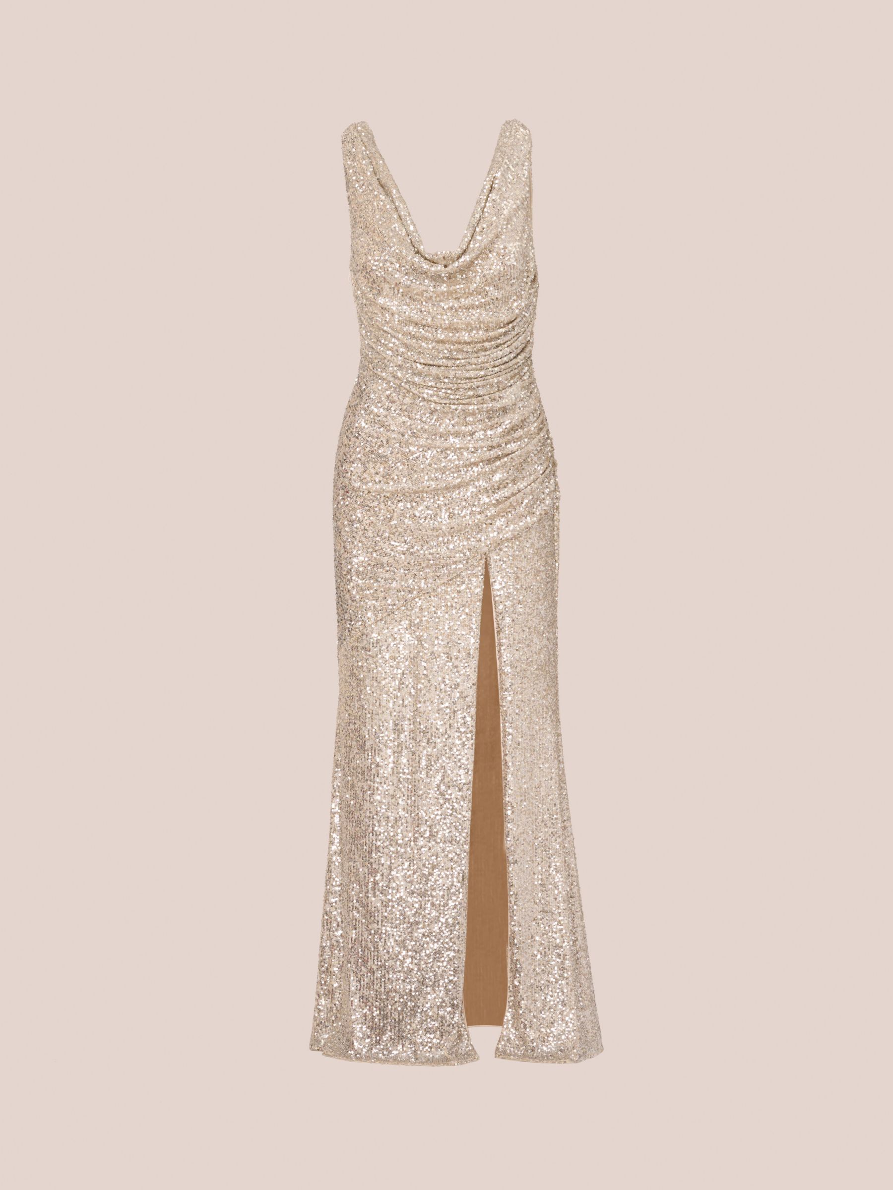 Aidan Mattox by Adrianna Papell Sequin Cowl Neck Dress, Champagne/Silver, 6