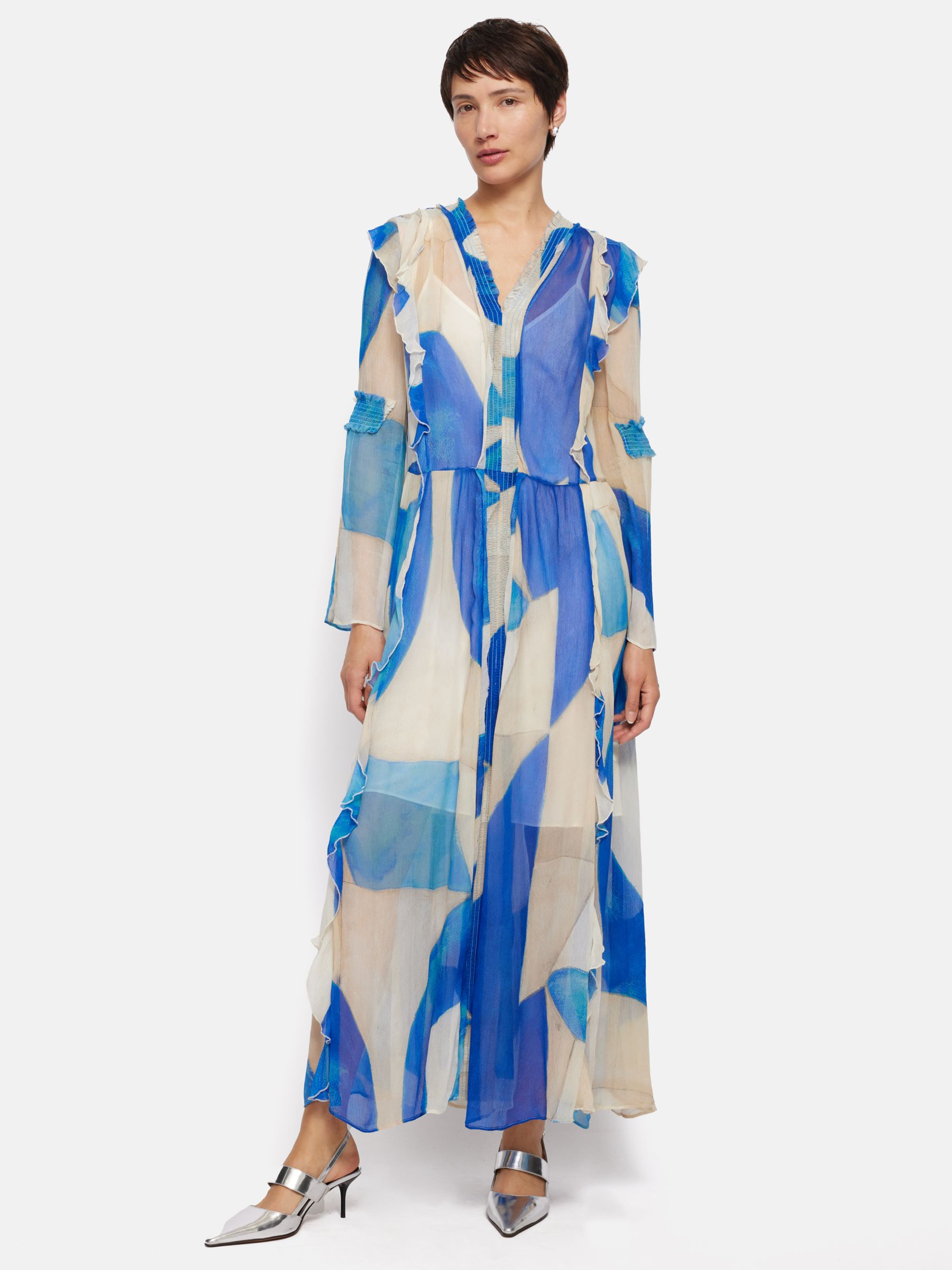 Jigsaw Hand Painted Abstract Print Maxi Dress, Blue/Multi, 6