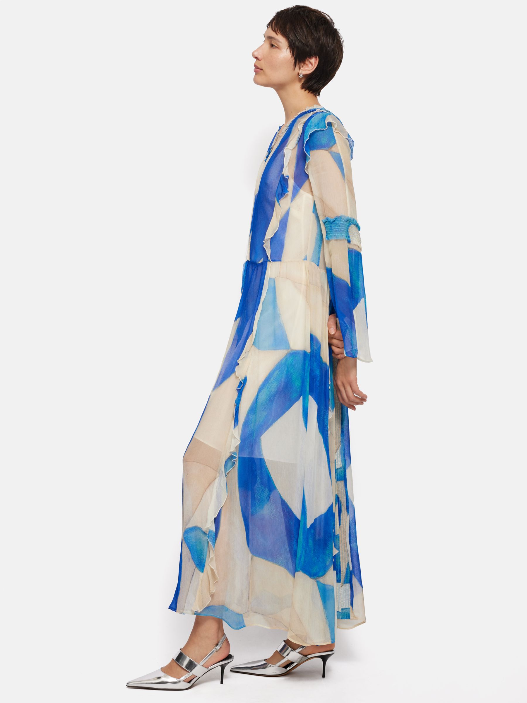 Jigsaw Hand Painted Abstract Print Maxi Dress, Blue/Multi, 6
