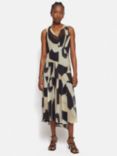 Jigsaw Abstract Print Sleeveless Midi Dress, Monochrome