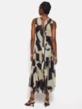 Jigsaw Abstract Print Sleeveless Midi Dress, Monochrome