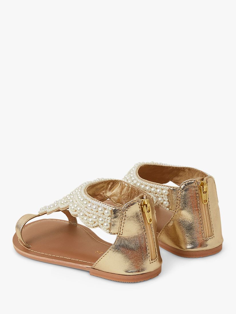 Accessorize Kids' Pearl Embellished Sandals, Gold/Multi, 7 Jnr