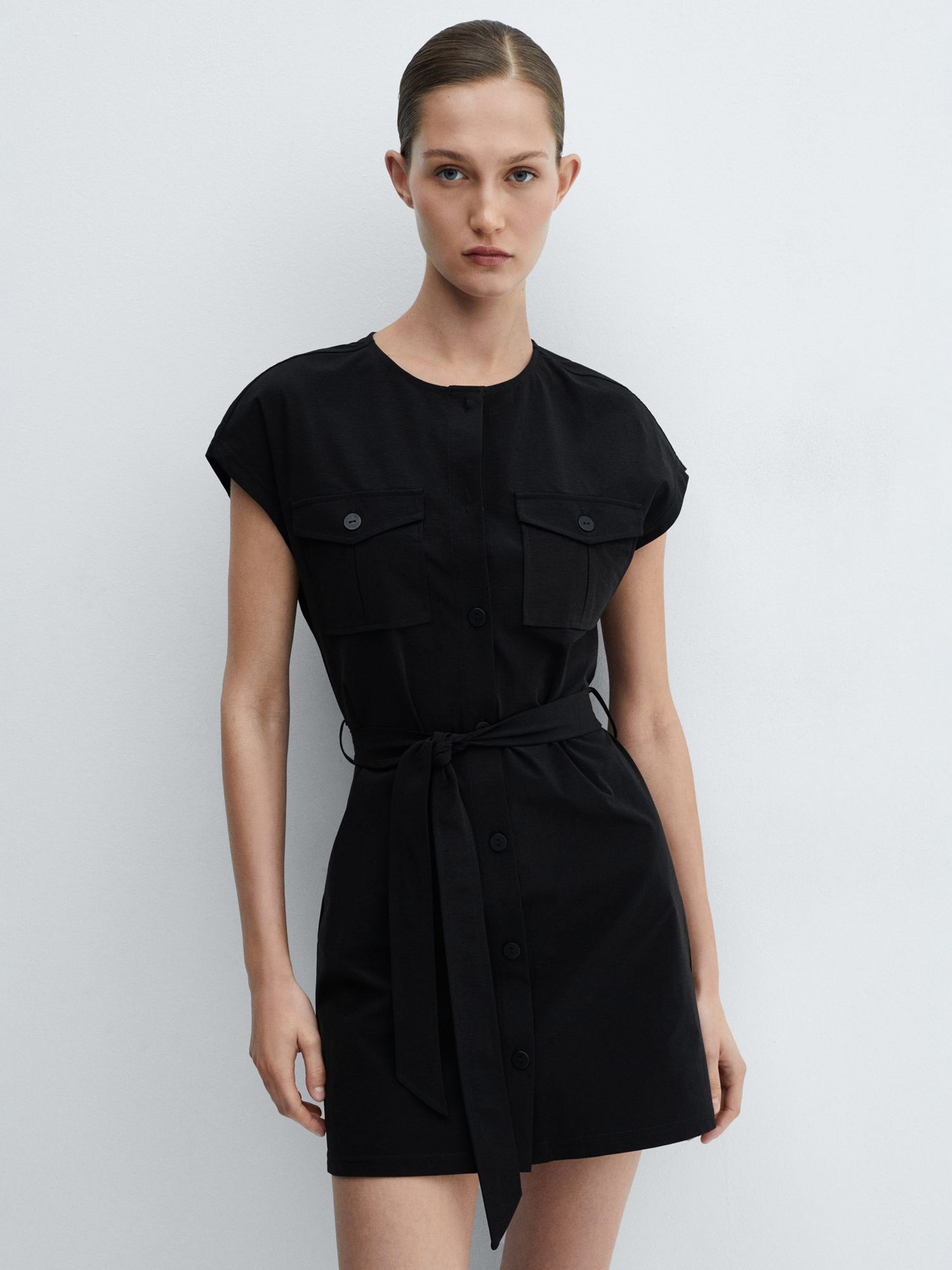 Mango Gala Pocket Mini Dress, Black, 10
