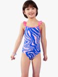 Angels by Accessorize Kids' Animal Print Ruffle Crossover Strap Swimsuit, Blue/Multi
