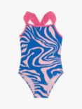 Angels by Accessorize Kids' Animal Print Ruffle Crossover Strap Swimsuit, Blue/Multi