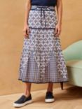 Brora Organic Cotton Patchwork Midi Skirt, Mercury/Rhubarb