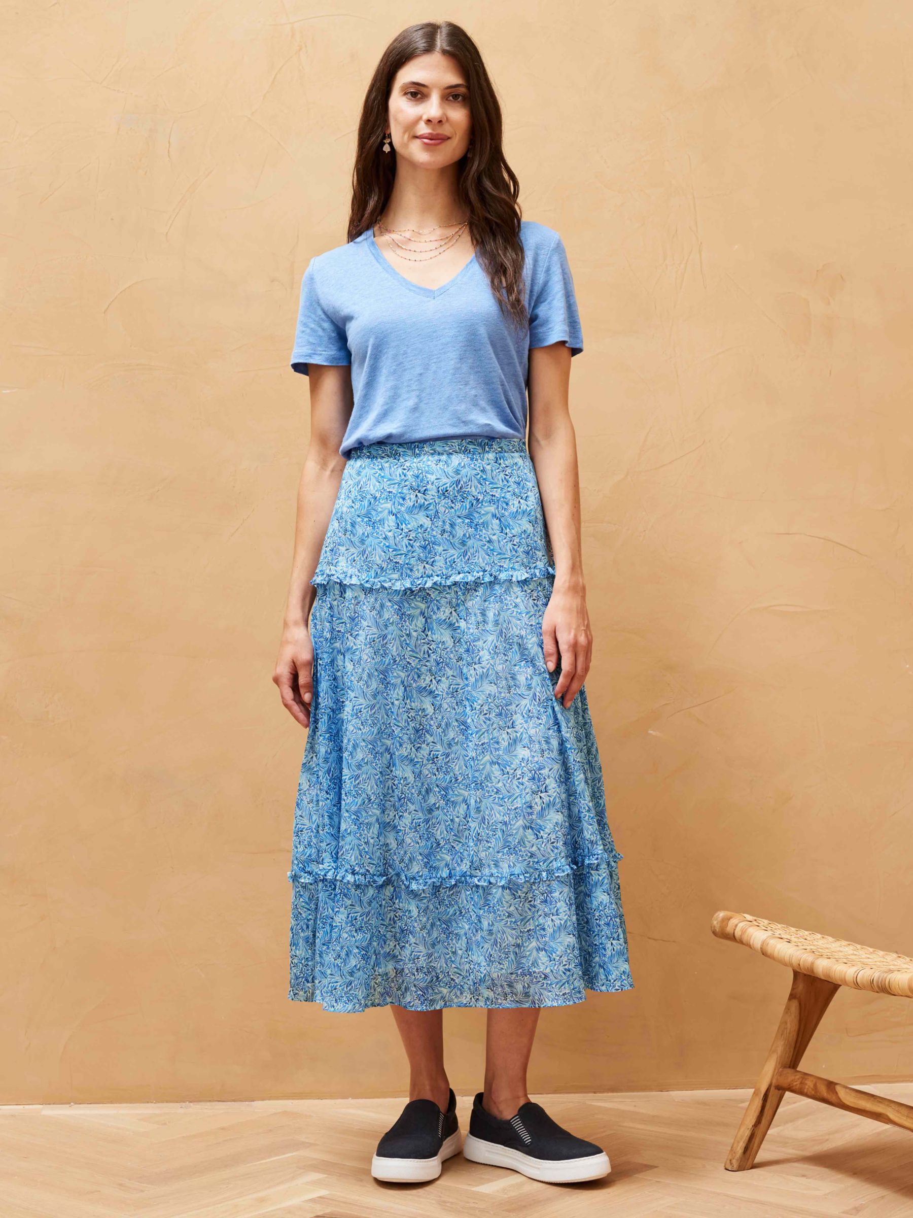 Brora Liberty Cotton Chiffon Midi Skirt, Lapis Fern