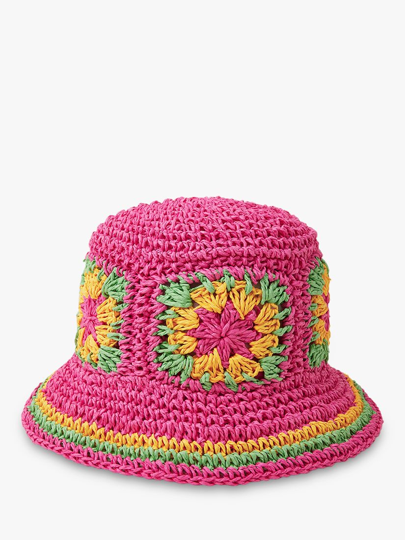 Angels by Accessorize Kids' Packable Floral Crochet Bucket Hat, Pink/Multi, 3-6 years