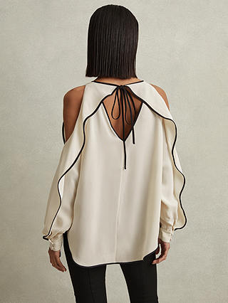 Reiss Daria Ruffle Detail Cold Shoulder Blouse, White