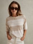 Reiss Isla Striped Linen Blend T-Shirt, Neutral/Ivory