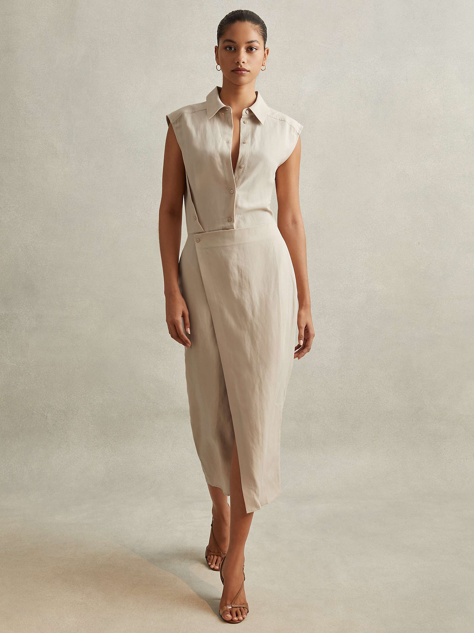 Buy Reiss Yasmin Linen Blend Wrap Front Midi Dress, Neutral Online at johnlewis.com