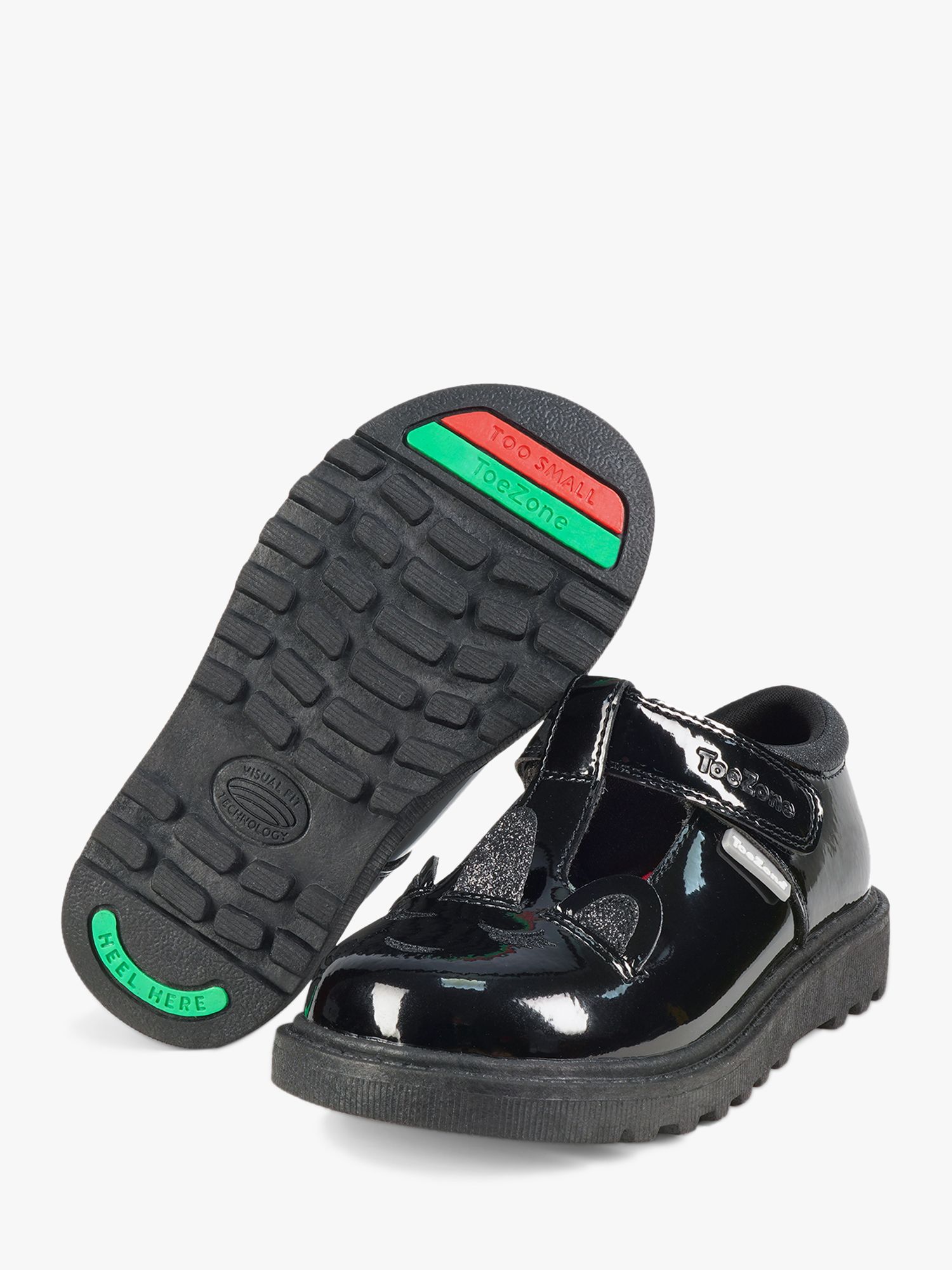 ToeZone Kid's Millie Patent Leather Unicorn School Shoes, Black, 8 Jnr
