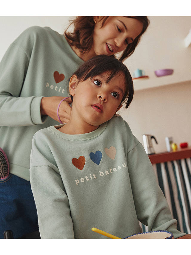 Petit Bateau Kids' Heart Fleece Sweatshirt, Herbier