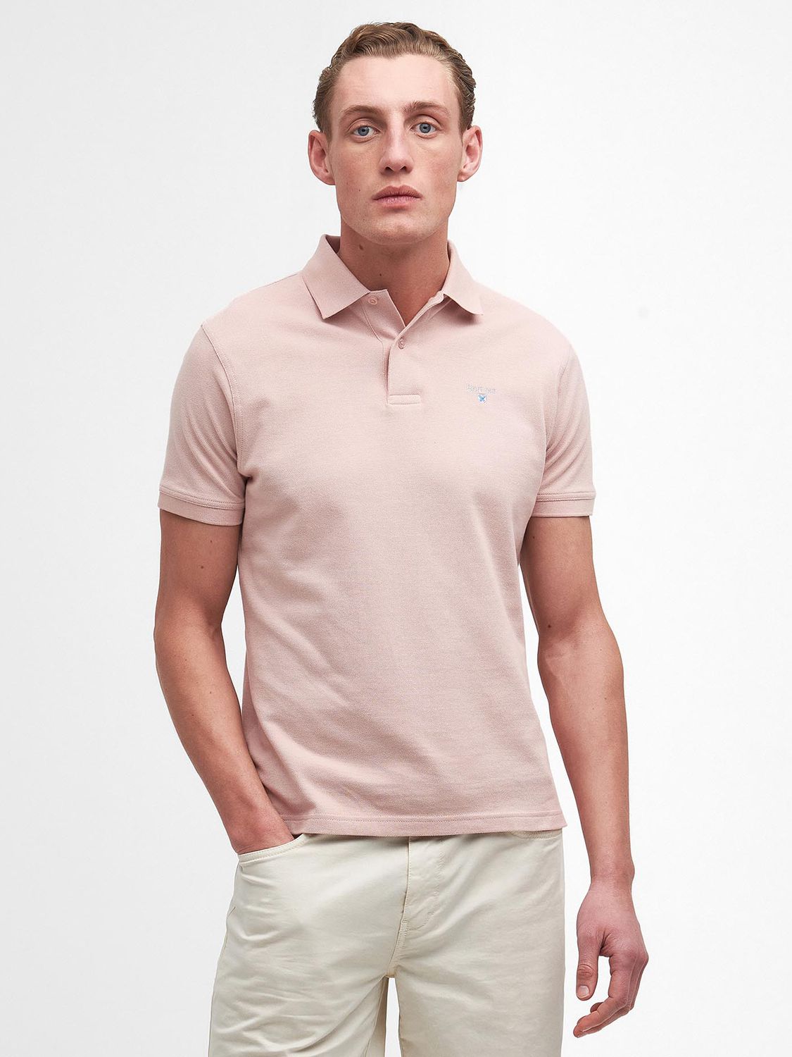 Barbour Sports Pique Polo Shirt, Pink Quartz, S