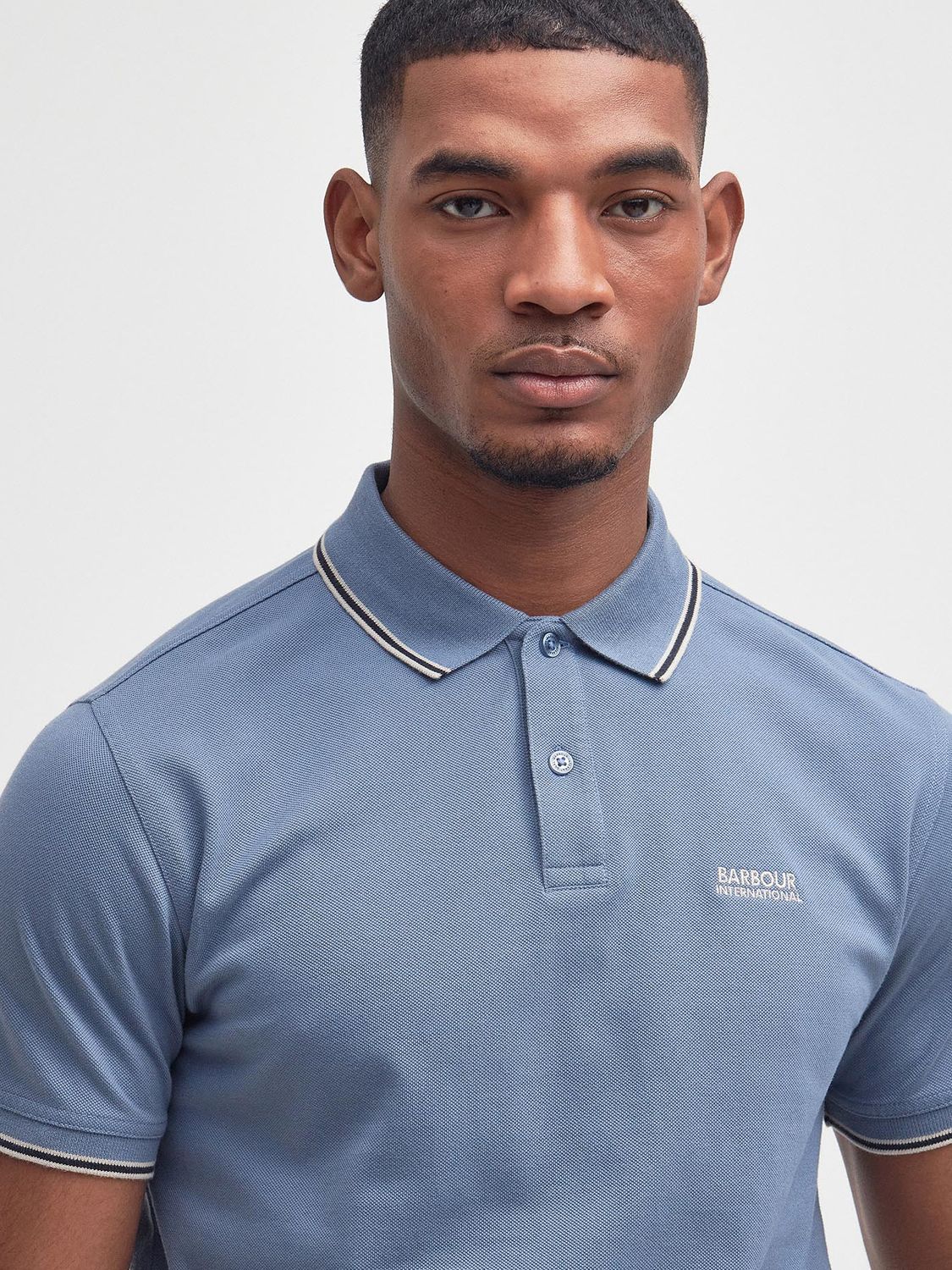 Barbour International Rider Tipped Polo Shirt, Dusty Blue