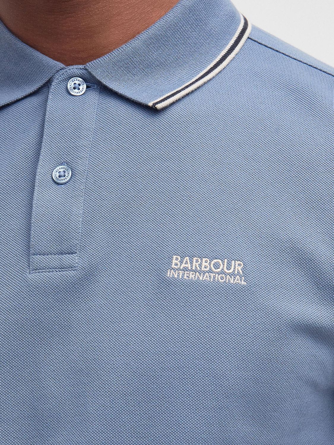 Barbour International Rider Tipped Polo Shirt, Dusty Blue, S