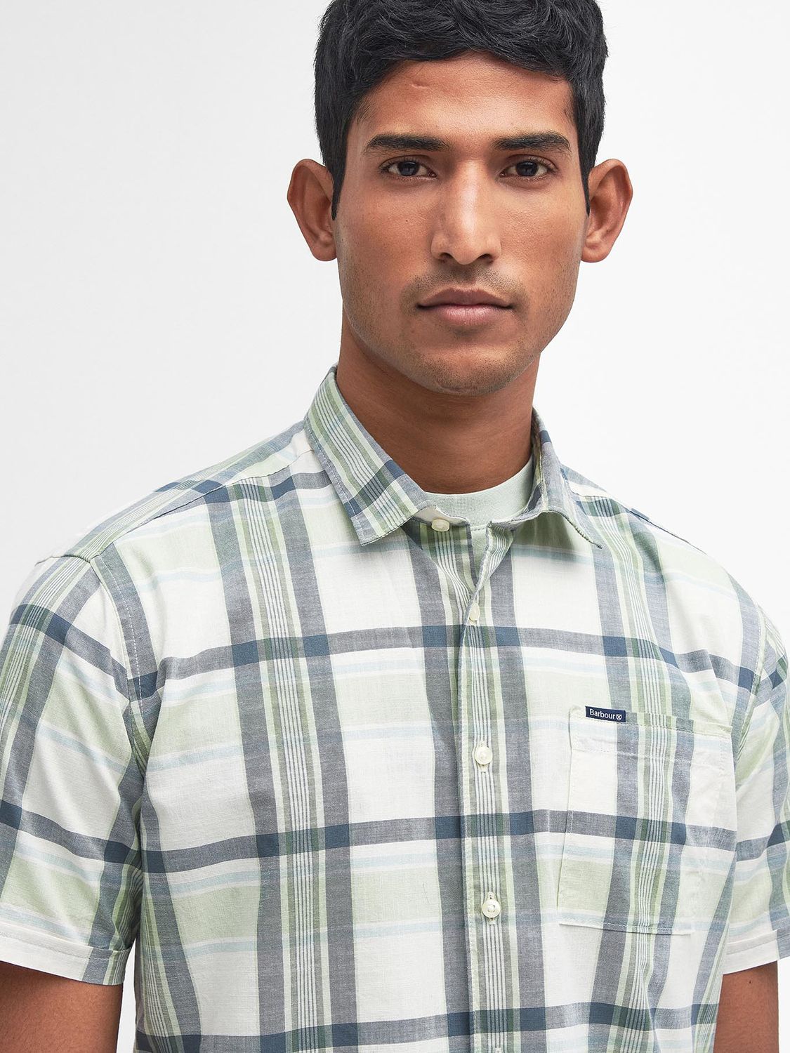 Barbour Rosewell Short Sleeve Check Shirt, Green/Multi, S