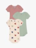 Petit Bateau Baby Heart/Stripe Wrapover Short Sleeve Bodysuits, Pack of 3, Red/Multi