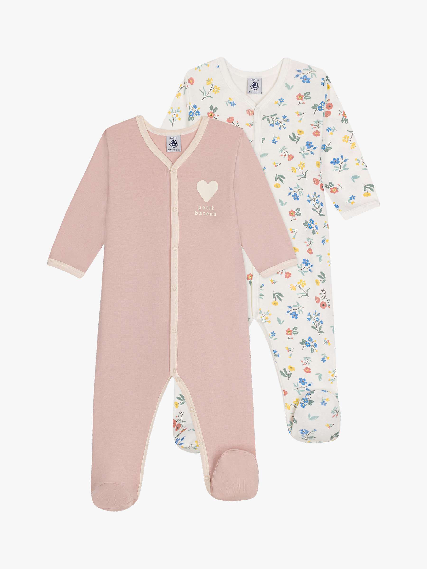 Buy Petit Bateau Baby Floral Print/Plain Sleepsuits, Pack Of 2, Multi Online at johnlewis.com