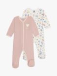 Petit Bateau Baby Floral Print/Plain Sleepsuits, Pack Of 2, Multi
