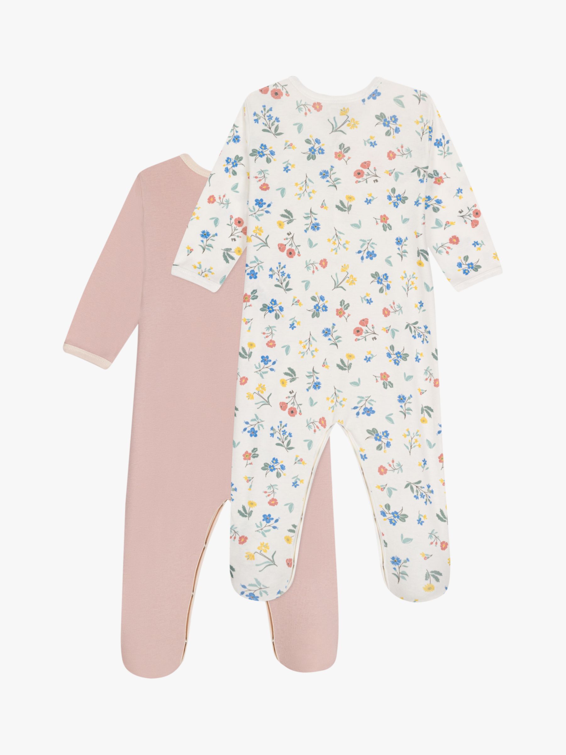 Buy Petit Bateau Baby Floral Print/Plain Sleepsuits, Pack Of 2, Multi Online at johnlewis.com