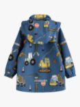 Lindex Baby Construction Vehicle Print Waterproof Hooded Jacket, Dusty Blue