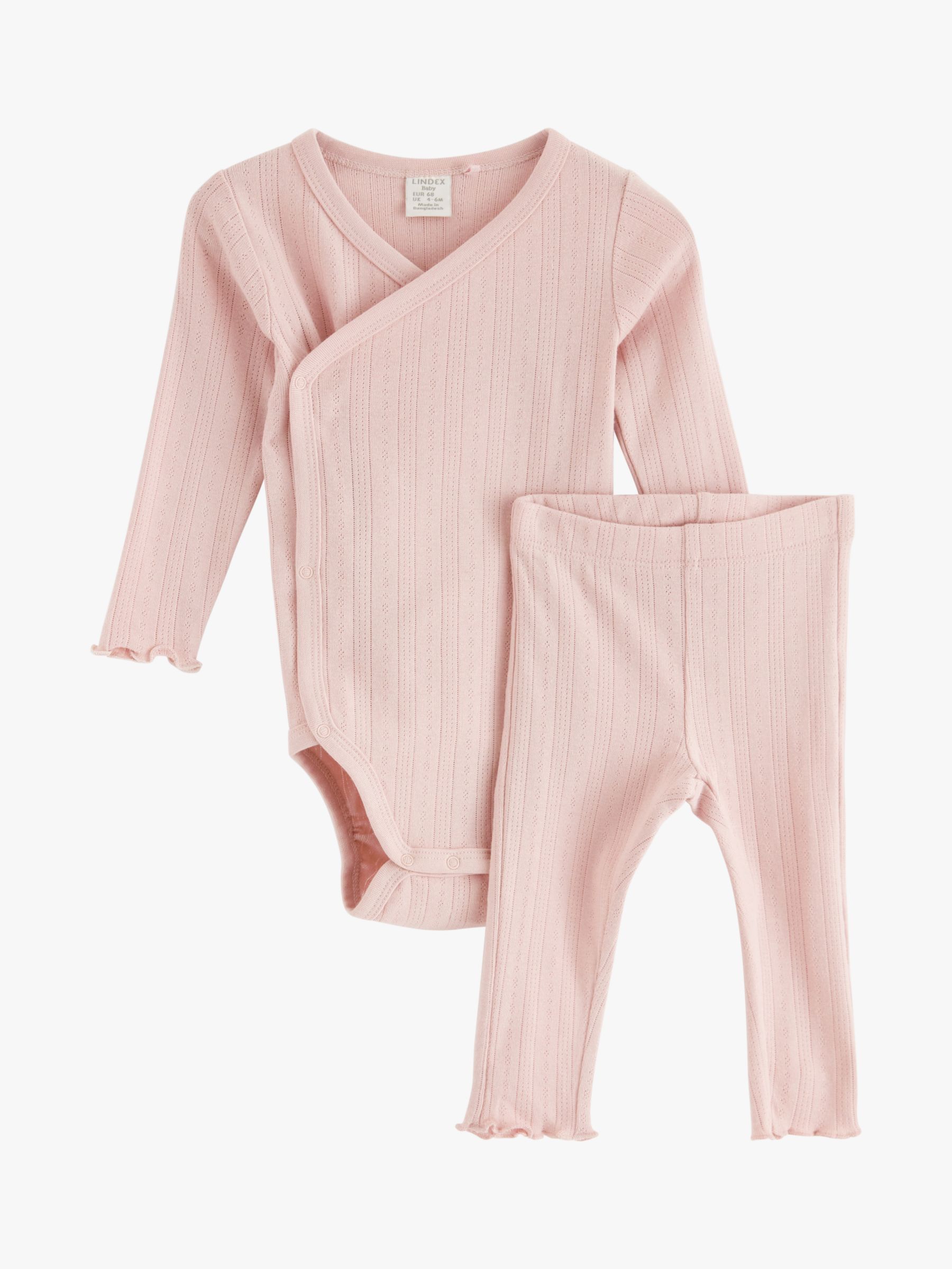 Lindex Baby Organic Cotton Pointelle Wrap Bodysuit & Leggings Set, Light Dusty Pink, 1-2 months