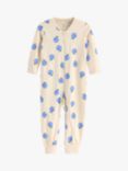 Lindex Baby Organic Cotton Blueberry Print Sleepsuit, Light Beige