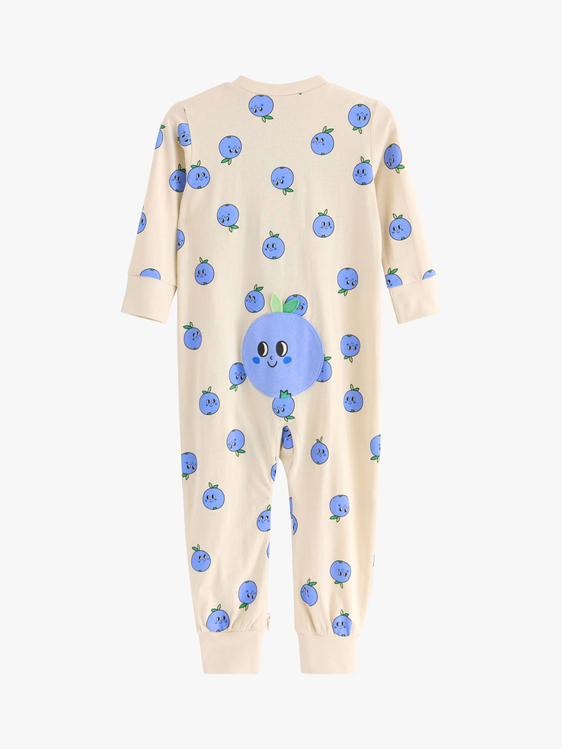 Lindex Baby Organic Cotton Blueberry Print Sleepsuit, Light Beige, 1-2 months