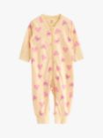 Lindex Baby Organic Cotton Loveable Hearts Print Sleepsuit, Light Dusty Yellow