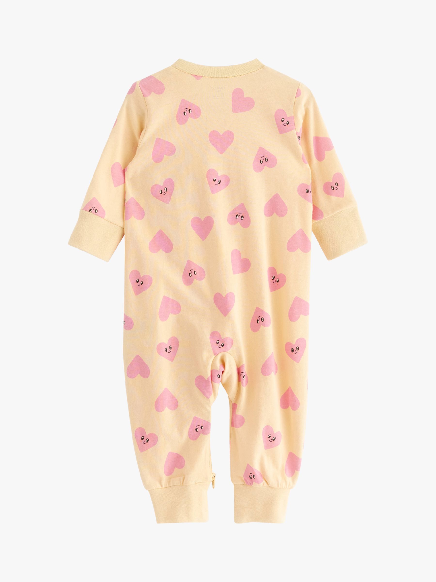 Buy Lindex Baby Organic Cotton Loveable Hearts Print Sleepsuit, Light Dusty Yellow Online at johnlewis.com