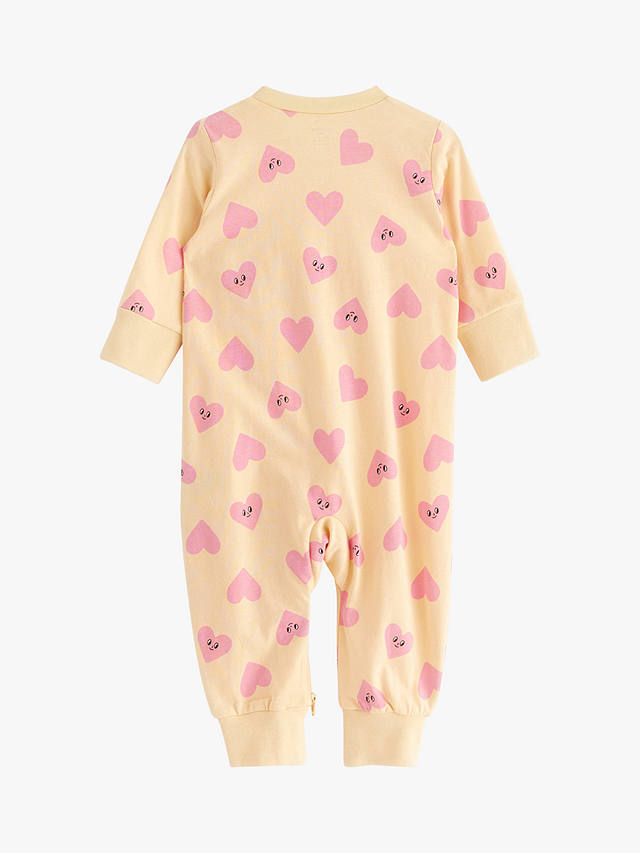 Lindex Baby Organic Cotton Loveable Hearts Print Sleepsuit, Light Dusty Yellow