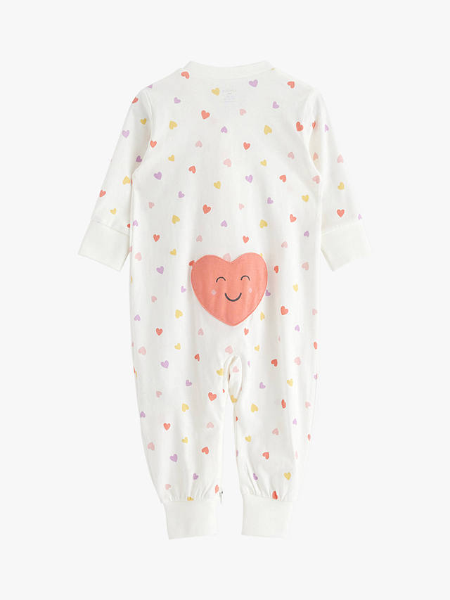 Lindex Baby Organic Cotton Heart Print Sleepsuit, Light Dusty White