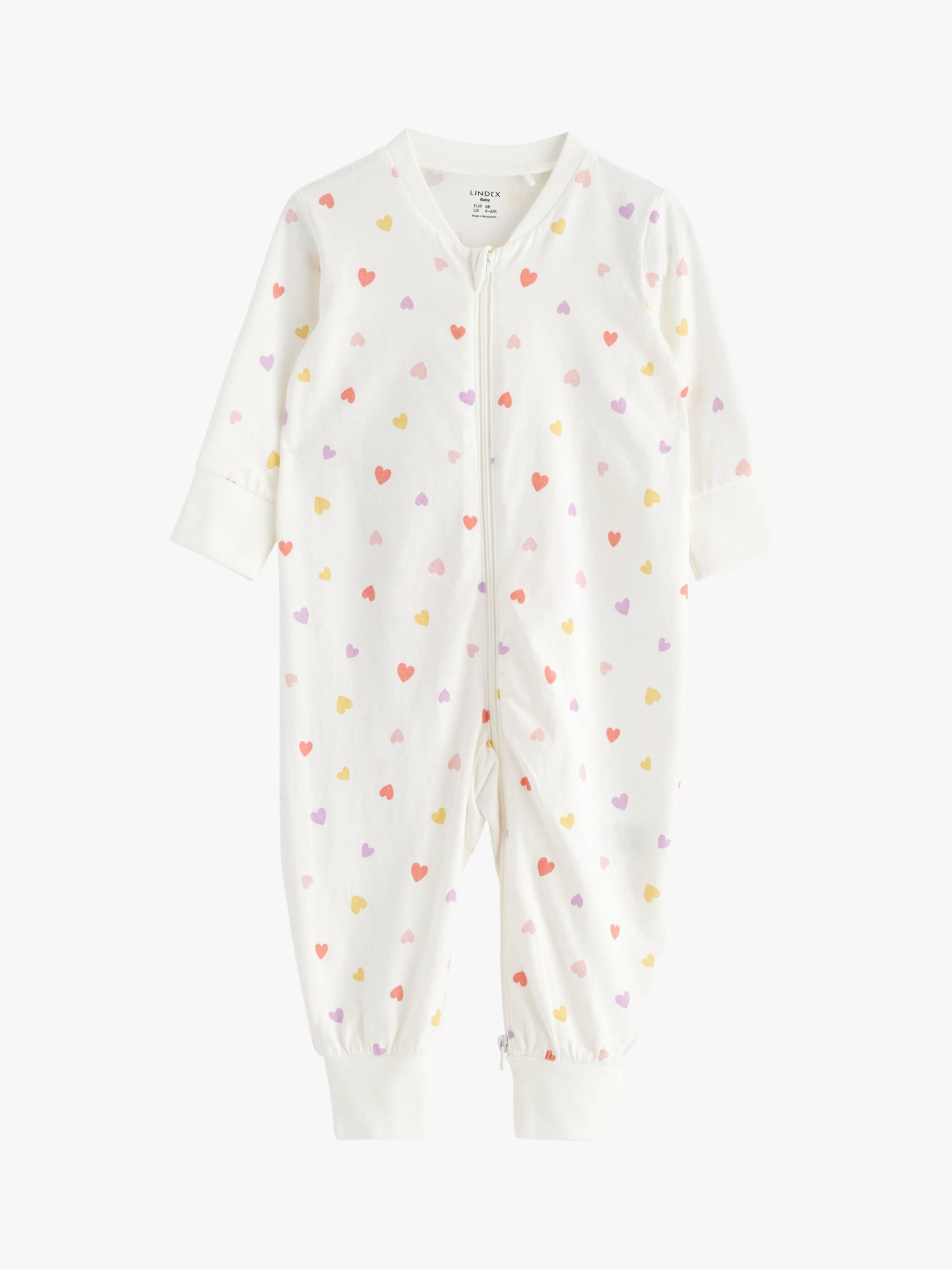 Lindex Baby Organic Cotton Heart Print Sleepsuit, Light Dusty White, 1-2 months