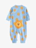 Lindex Baby Organic Cotton Lion Print Sleepsuit, Light Blue