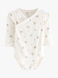 Lindex Baby Organic Cotton Blend Floral Print Wrap Bodysuit, Light Dusty White
