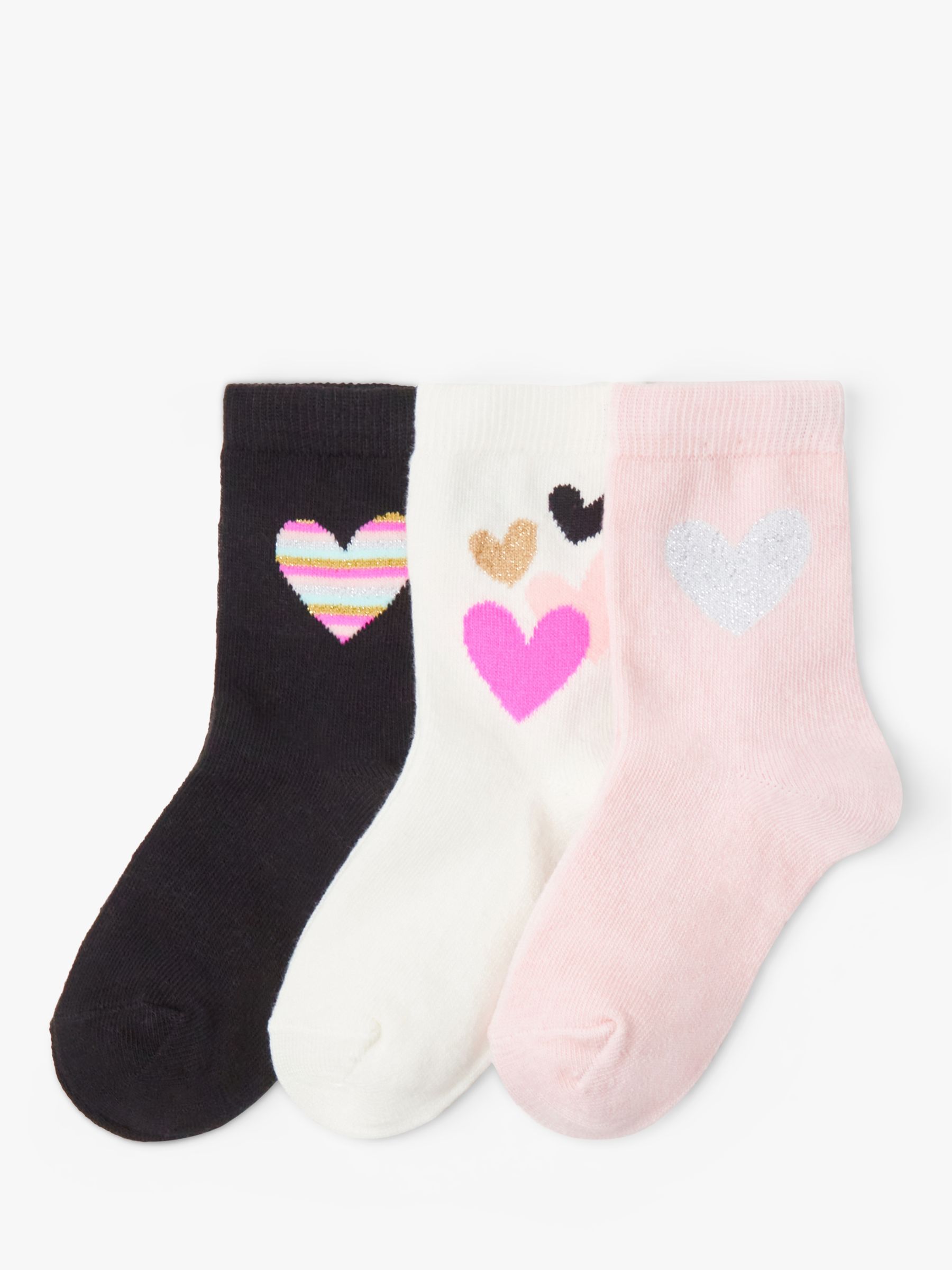Lindex Kids' Lurex Heart Socks, Pack Of 3, Light Dusty Pink/Multi, 12-24 months