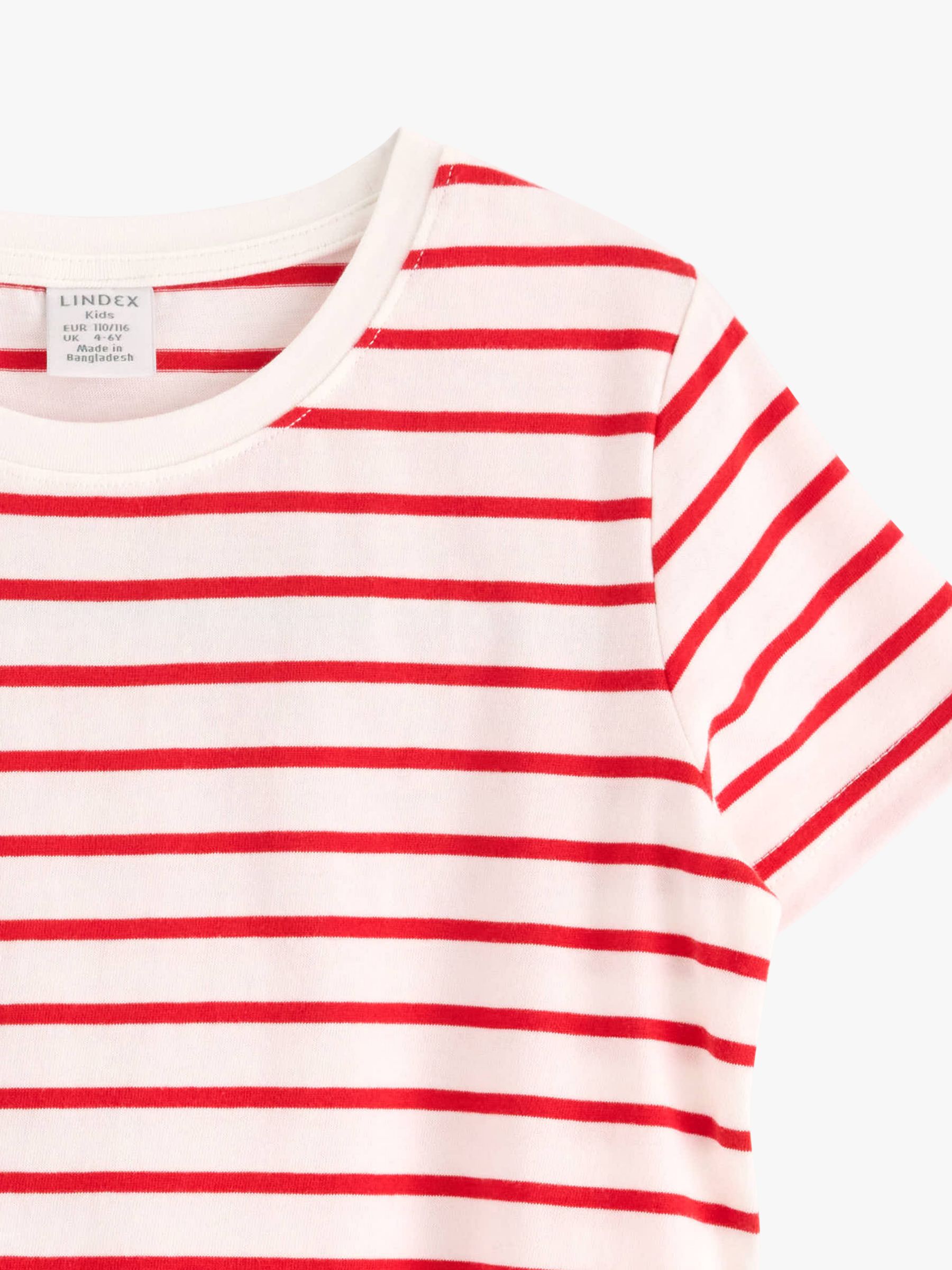 Lindex Kids' Stripe Short Sleeve T-Shirt, Red, 18-24 months