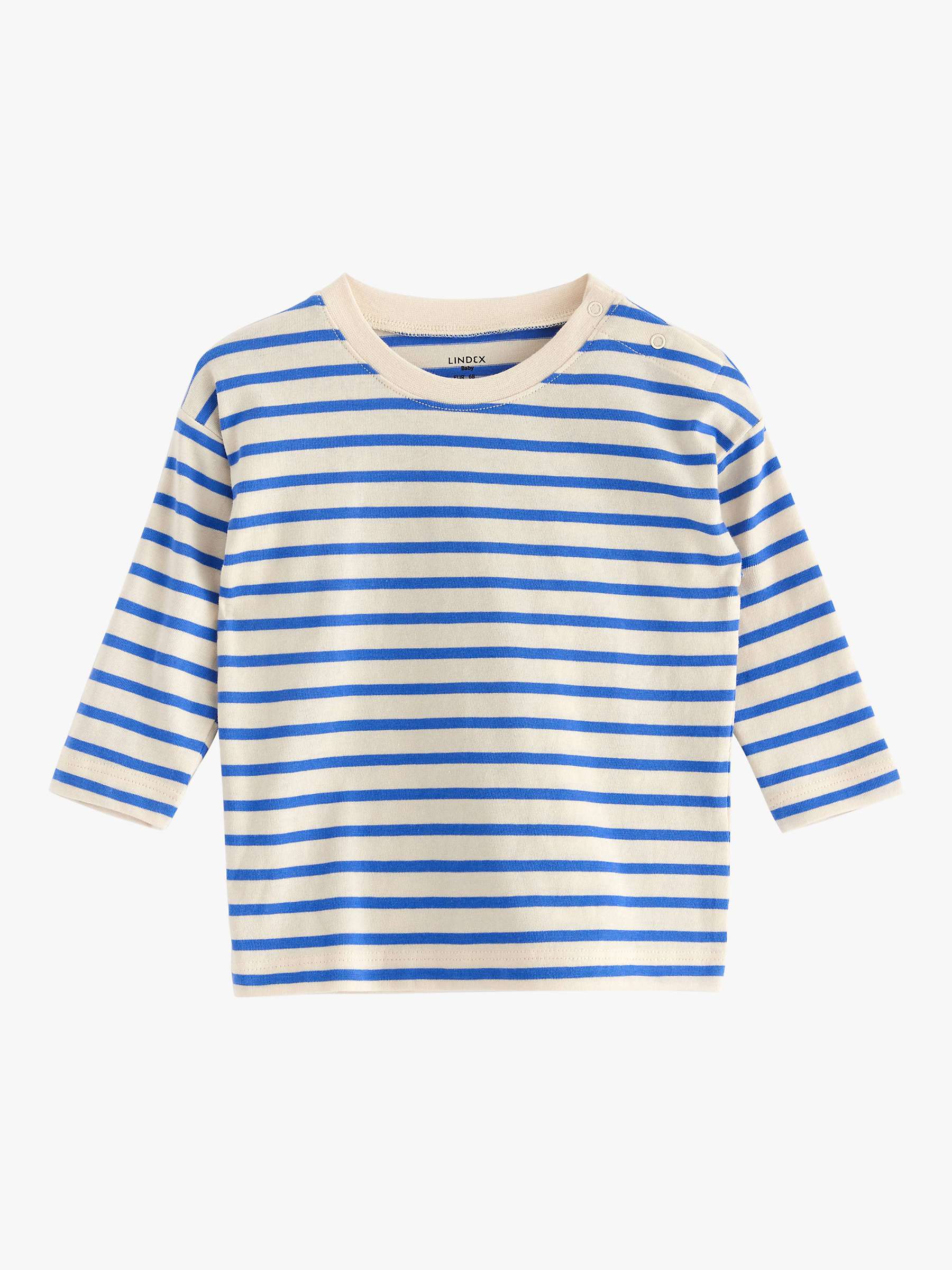 Buy Lindex Baby Organic Cotton Drop Shoulder Stripe Long Sleeve Top, Light Beige/Blue Online at johnlewis.com