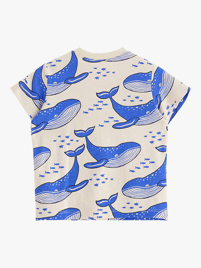 Lindex Baby Organic Cotton Whale Print Short Sleeve Top, Light Beige/Blue