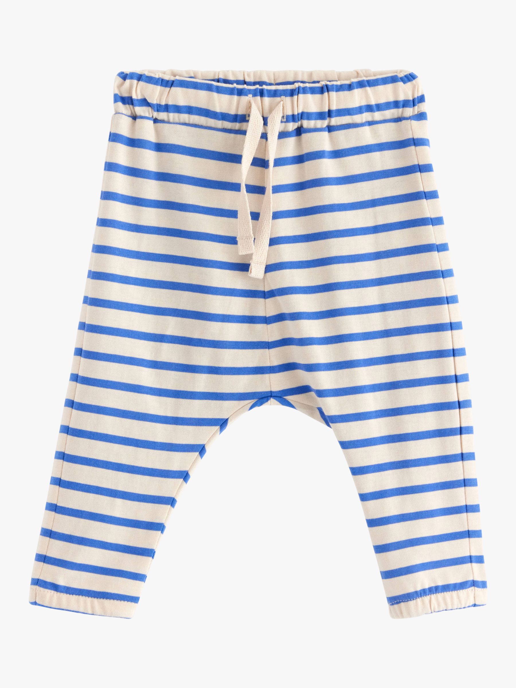 Lindex Baby Organic Cotton Blend Stripe Drawstring Trousers, Light Beige/Blue, 4-6 months