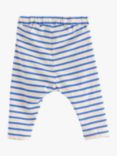 Lindex Baby Organic Cotton Blend Stripe Drawstring Trousers, Light Beige/Blue
