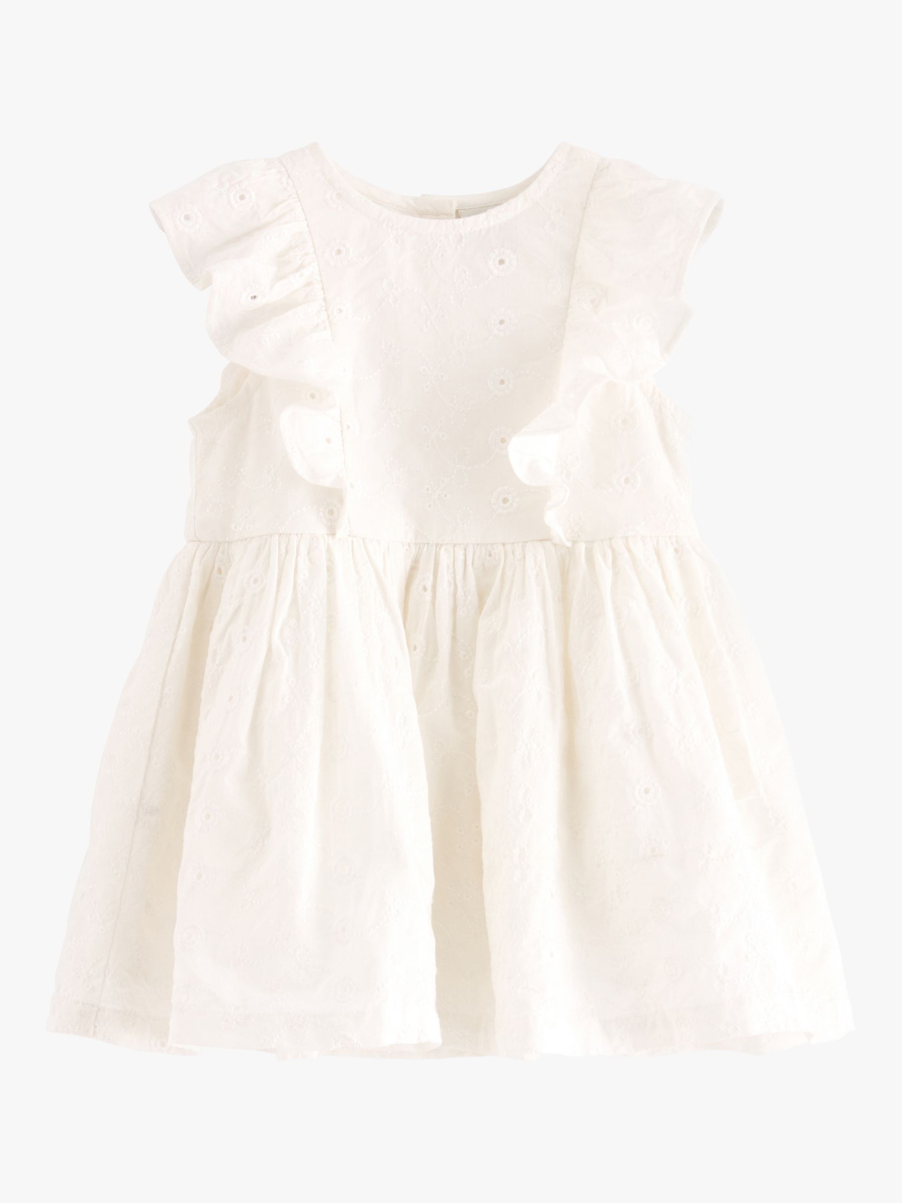 Lindex Baby Organic Cotton Broderie Anglais Embroiderd Frill Dress, Light Dusty White, 2-4 months
