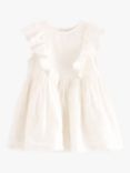 Lindex Baby Organic Cotton Broderie Anglais Embroiderd Frill Dress, Light Dusty White