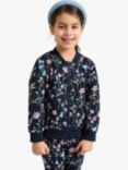 Lindex Kids' Organic Cotton Floral Print Zip Through Bomber Jacket, Dark Navy